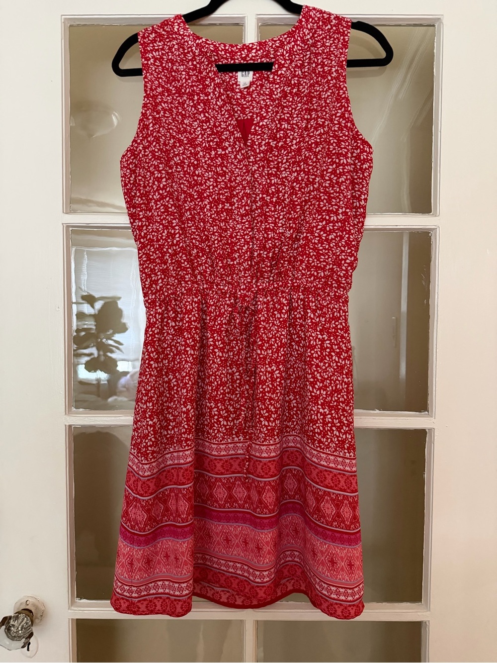 GAP Red Printed Sleeveless Summer Dress with Border Print
